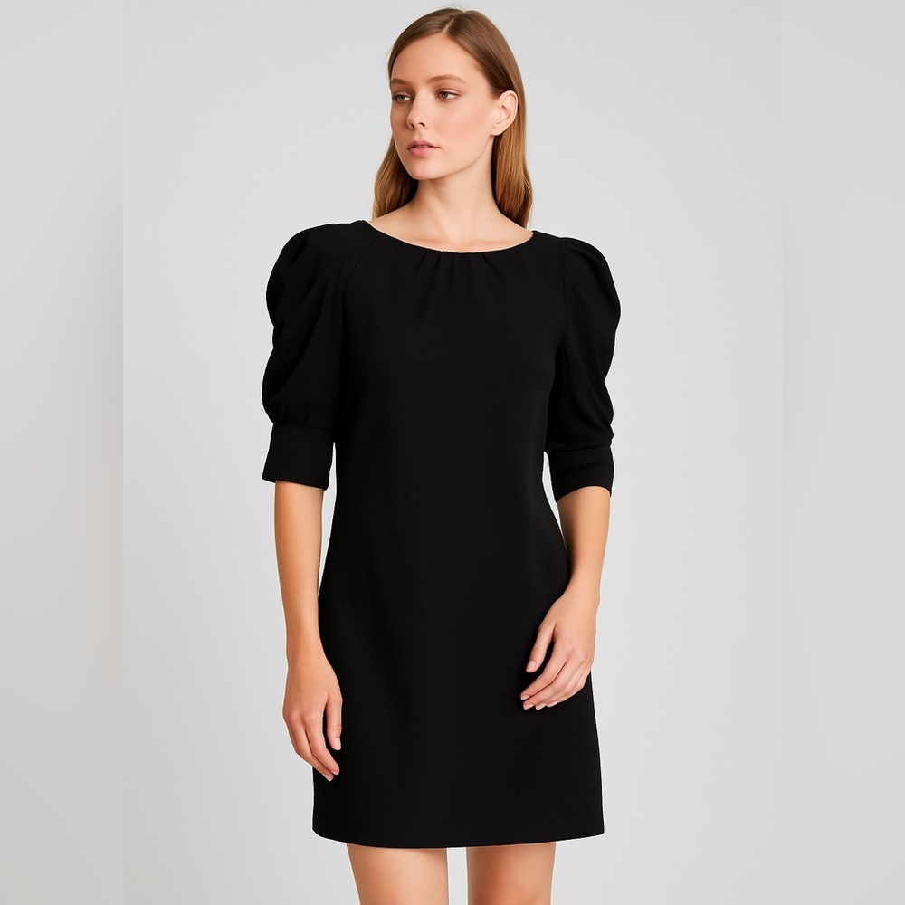 Jessica Simpson Black Ruched Puff Sleeve Sheath Dress Size 8